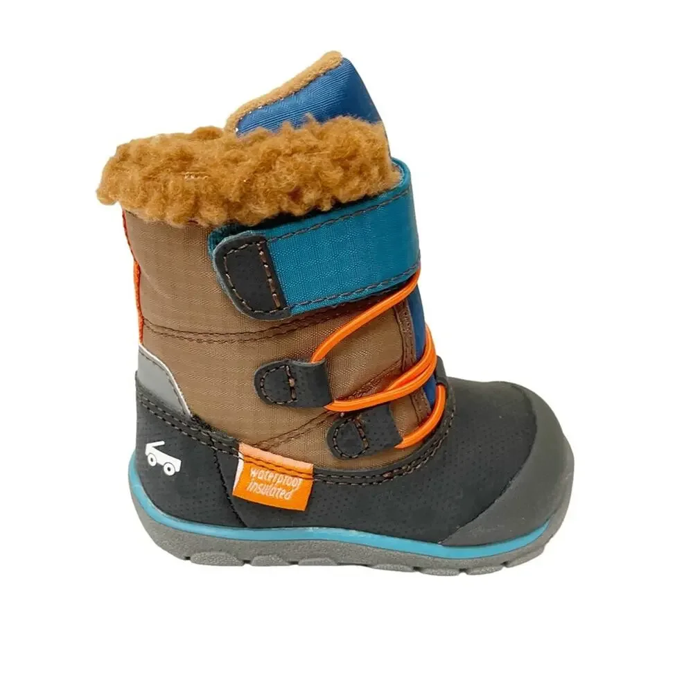 See Kai Run Gilman Waterproof Insulated Boots in Brown Blue Colorway size 4 NWT